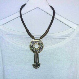 VINTAGE🌻Mid-century 70's ARTISAN BRASS ENAMEL INLAY CHOCKER NECKLACE